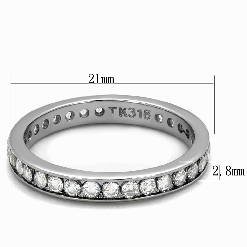 High polished (no plating) Stainless Steel Ring with AAA Grade CZ in Clear