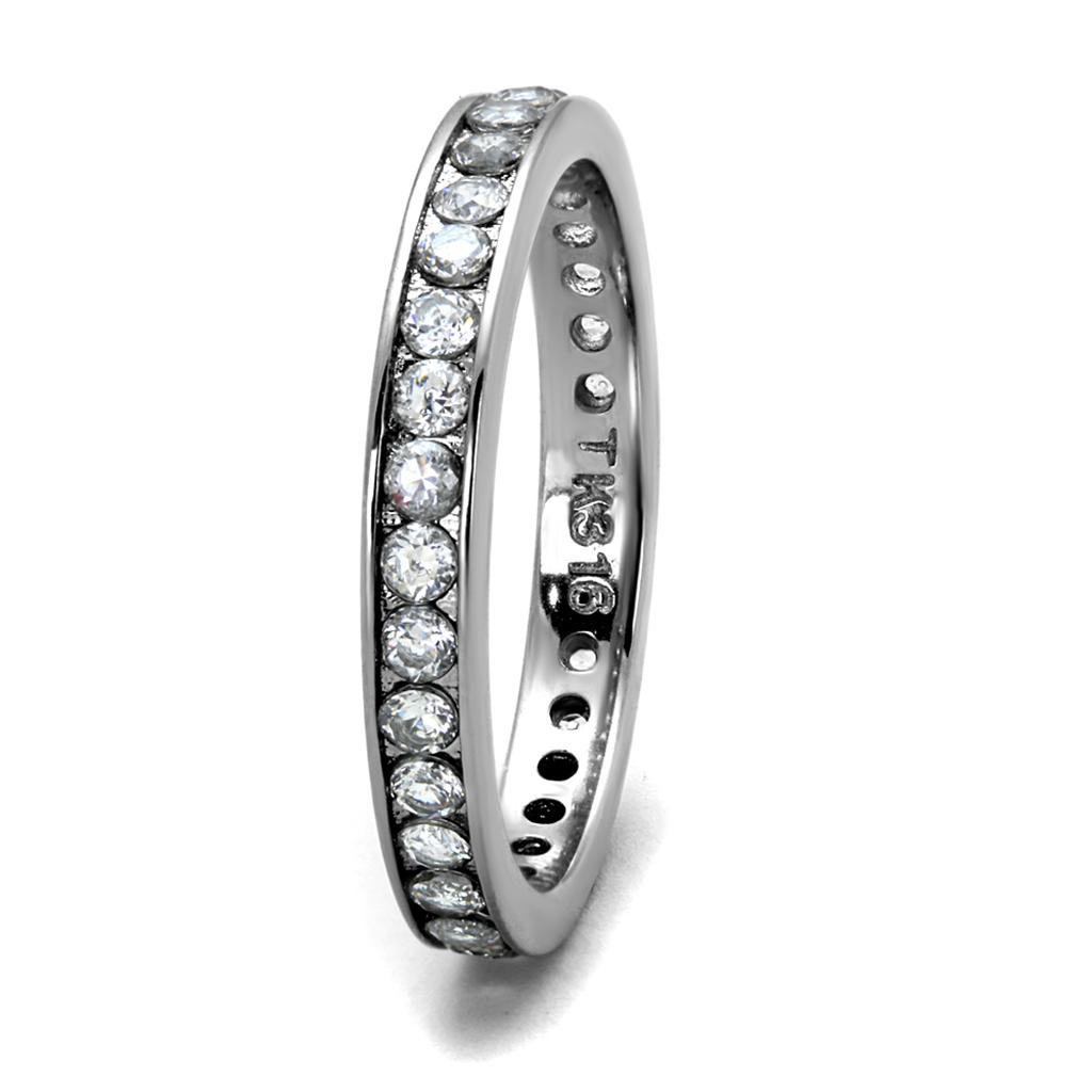 High polished (no plating) Stainless Steel Ring with AAA Grade CZ in Clear