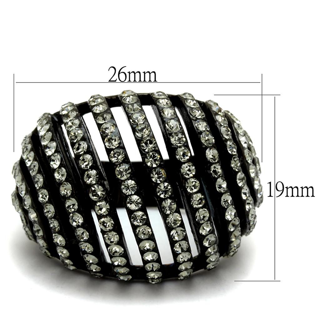 IP Black(Ion Plating) Stainless Steel Ring with Top Grade Crystal in Black Diamond