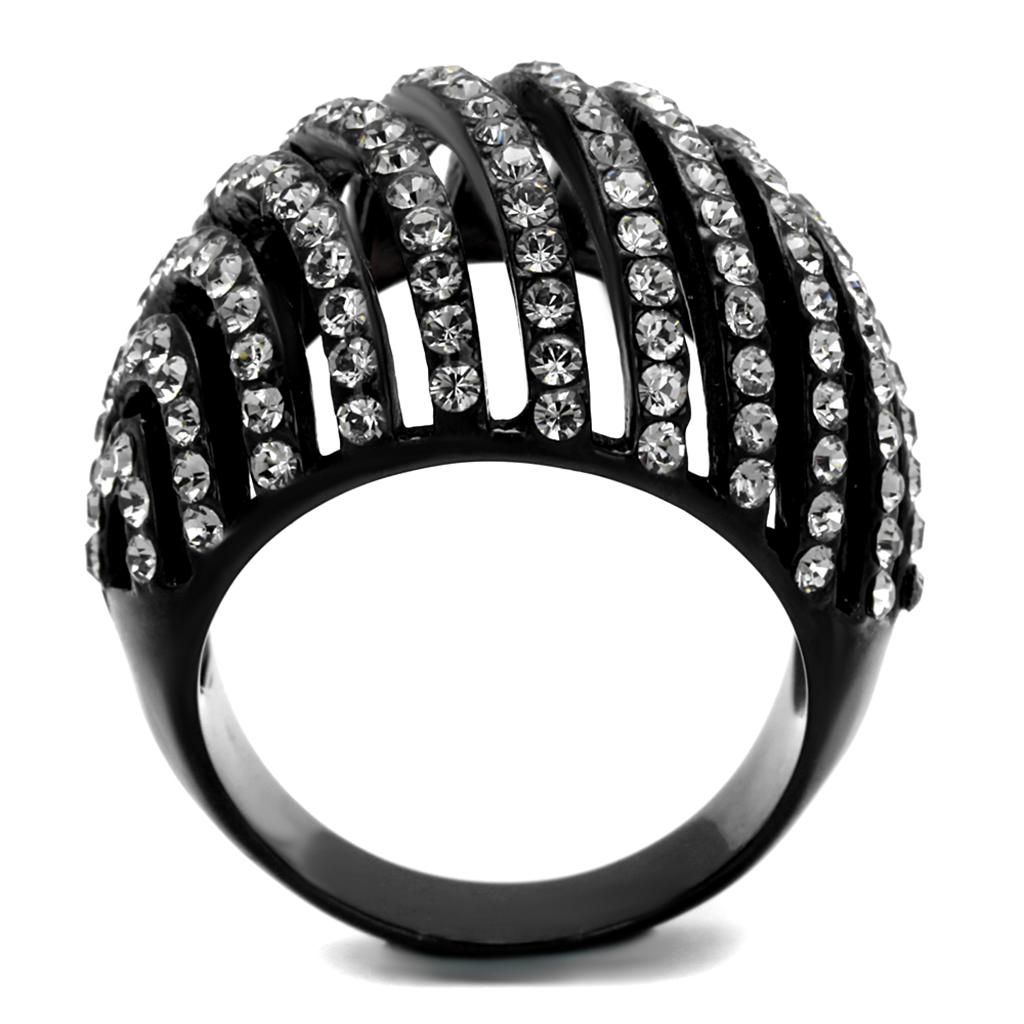 IP Black(Ion Plating) Stainless Steel Ring with Top Grade Crystal in Black Diamond