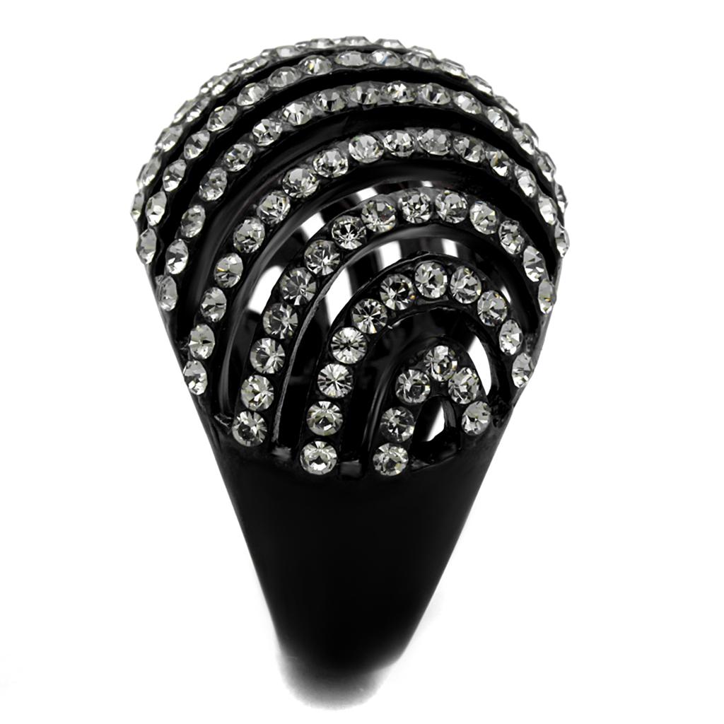 IP Black(Ion Plating) Stainless Steel Ring with Top Grade Crystal in Black Diamond