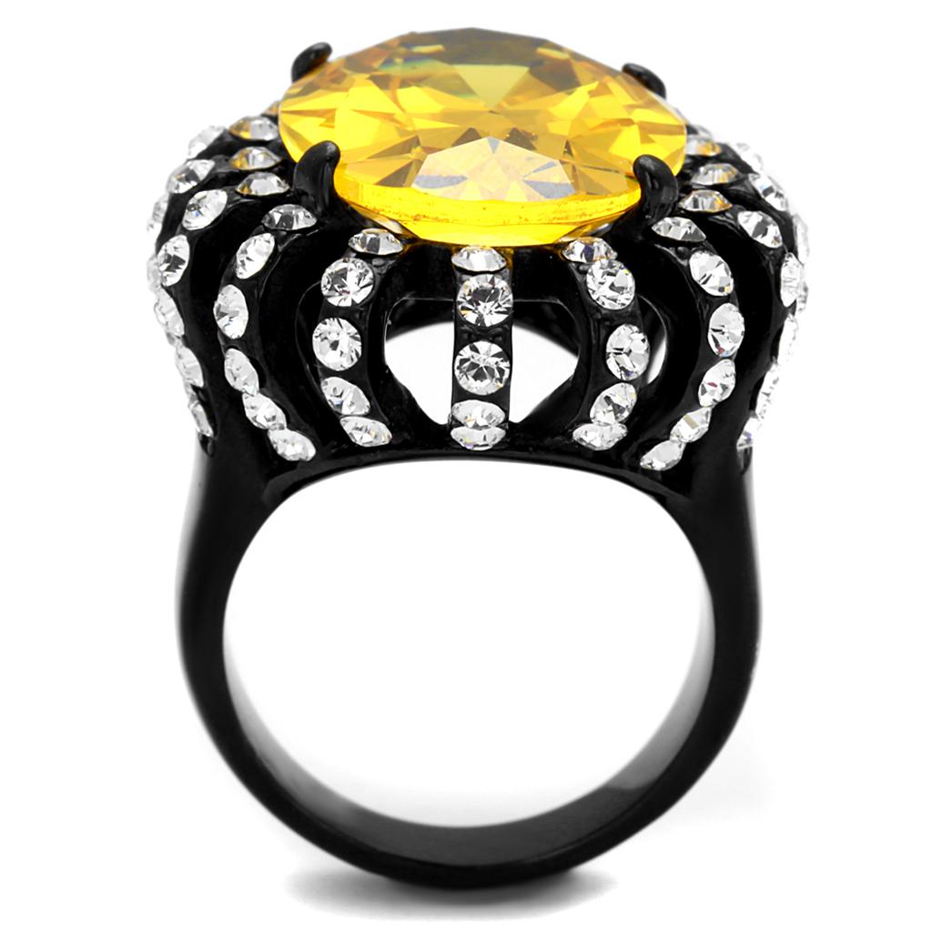 IP Black(Ion Plating) Stainless Steel Ring with AAA Grade CZ in Topaz