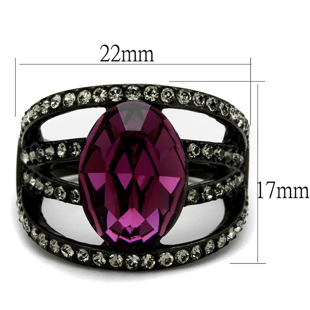 IP Black(Ion Plating) Stainless Steel Ring with Top Grade Crystal in Amethyst