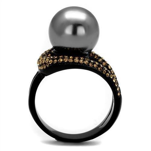 IP Black(Ion Plating) Stainless Steel Ring with Synthetic Pearl in Gray