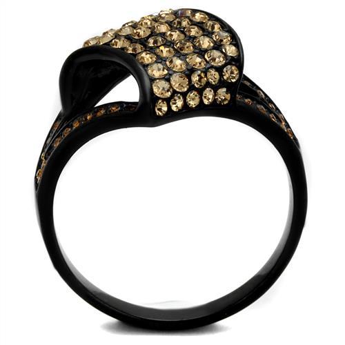 IP Black(Ion Plating) Stainless Steel Ring with Top Grade Crystal in Smoked Quartz
