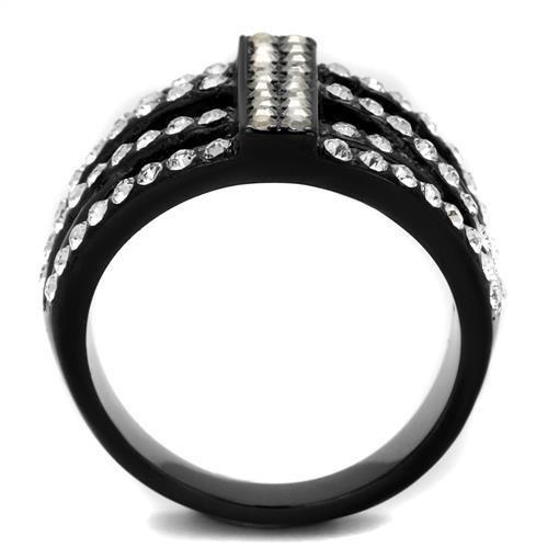 IP Black(Ion Plating) Stainless Steel Ring with Top Grade Crystal in Clear