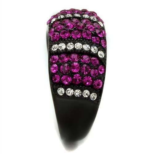 IP Black(Ion Plating) Stainless Steel Ring with Top Grade Crystal in Fuchsia