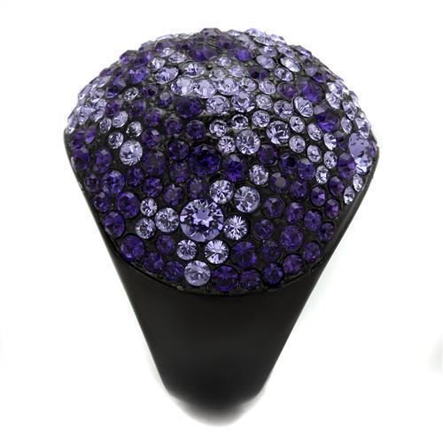 IP Black(Ion Plating) Stainless Steel Ring with Top Grade Crystal in Tanzanite