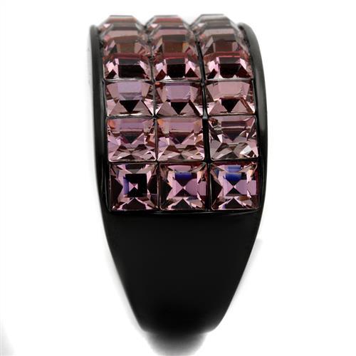 IP Black(Ion Plating) Stainless Steel Ring with Top Grade Crystal in Light Rose