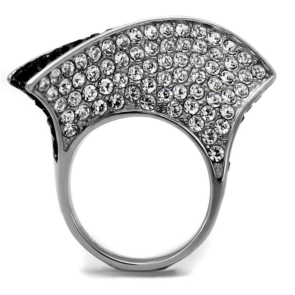Two-Tone IP Black (Ion Plating) Stainless Steel Ring with Top Grade Crystal in Jet