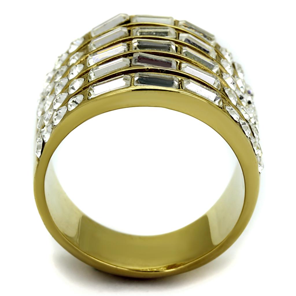 IP Gold(Ion Plating) Stainless Steel Ring with Top Grade Crystal in Clear