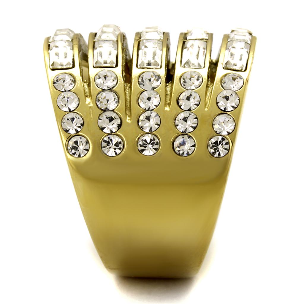 IP Gold(Ion Plating) Stainless Steel Ring with Top Grade Crystal in Clear