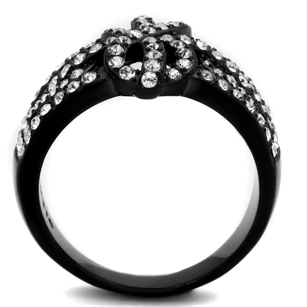 IP Black(Ion Plating) Stainless Steel Ring with Top Grade Crystal in Clear