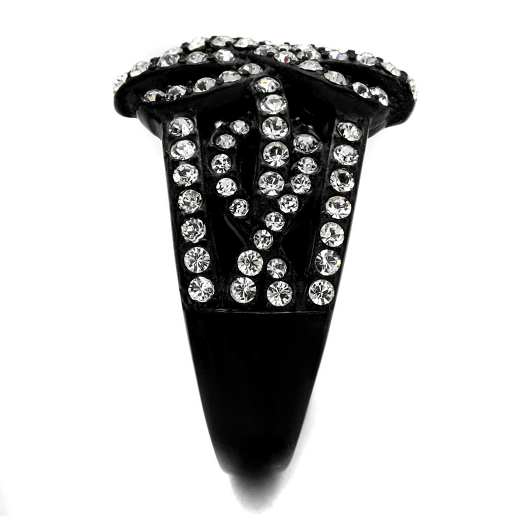 IP Black(Ion Plating) Stainless Steel Ring with Top Grade Crystal in Clear