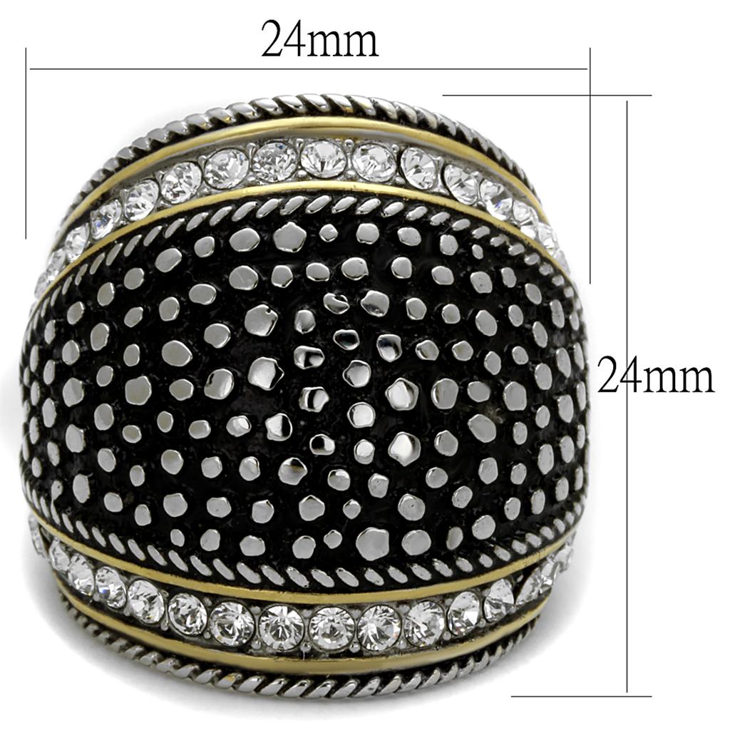 Two-Tone IP Gold (Ion Plating) Stainless Steel Ring with Top Grade Crystal in Clear