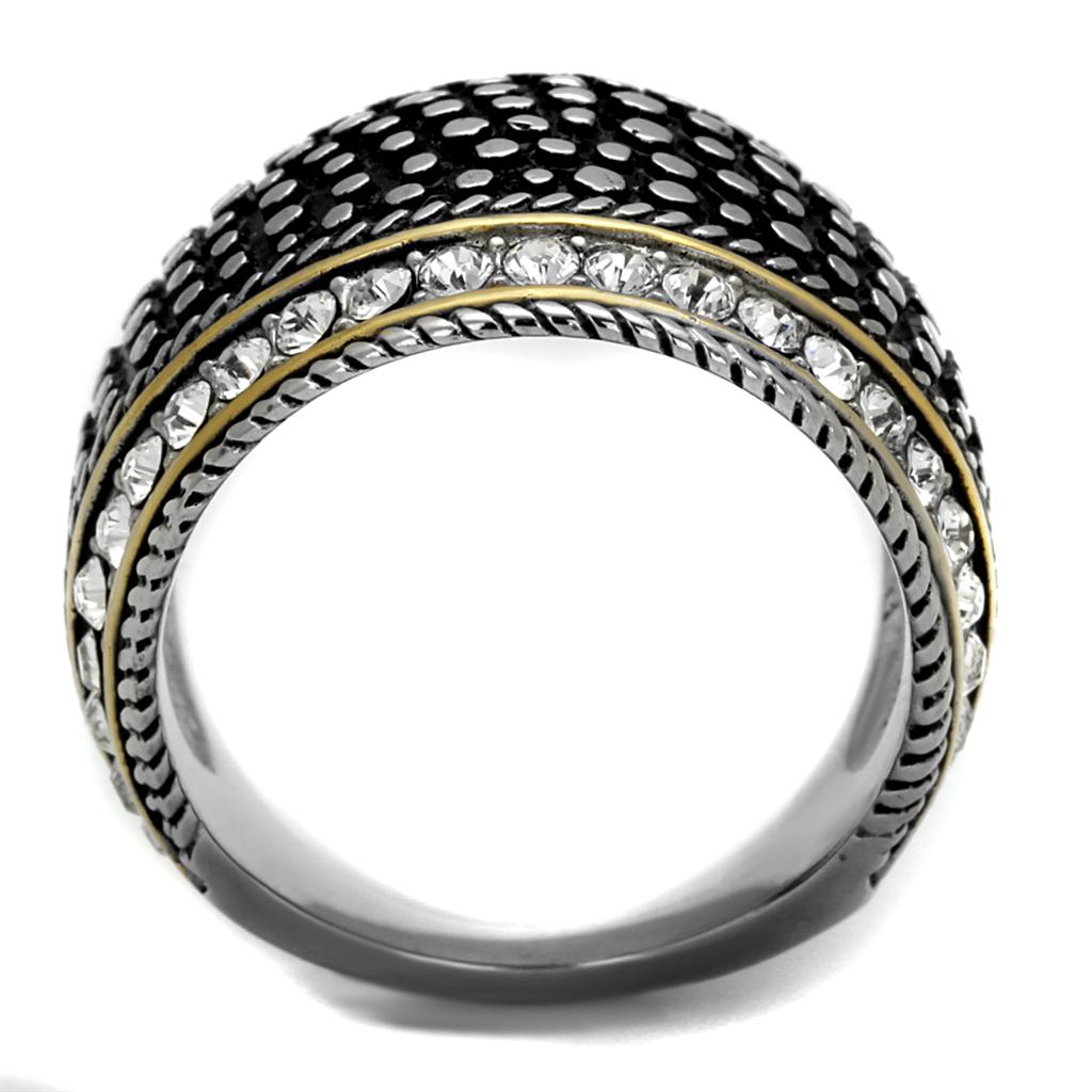 Two-Tone IP Gold (Ion Plating) Stainless Steel Ring with Top Grade Crystal in Clear