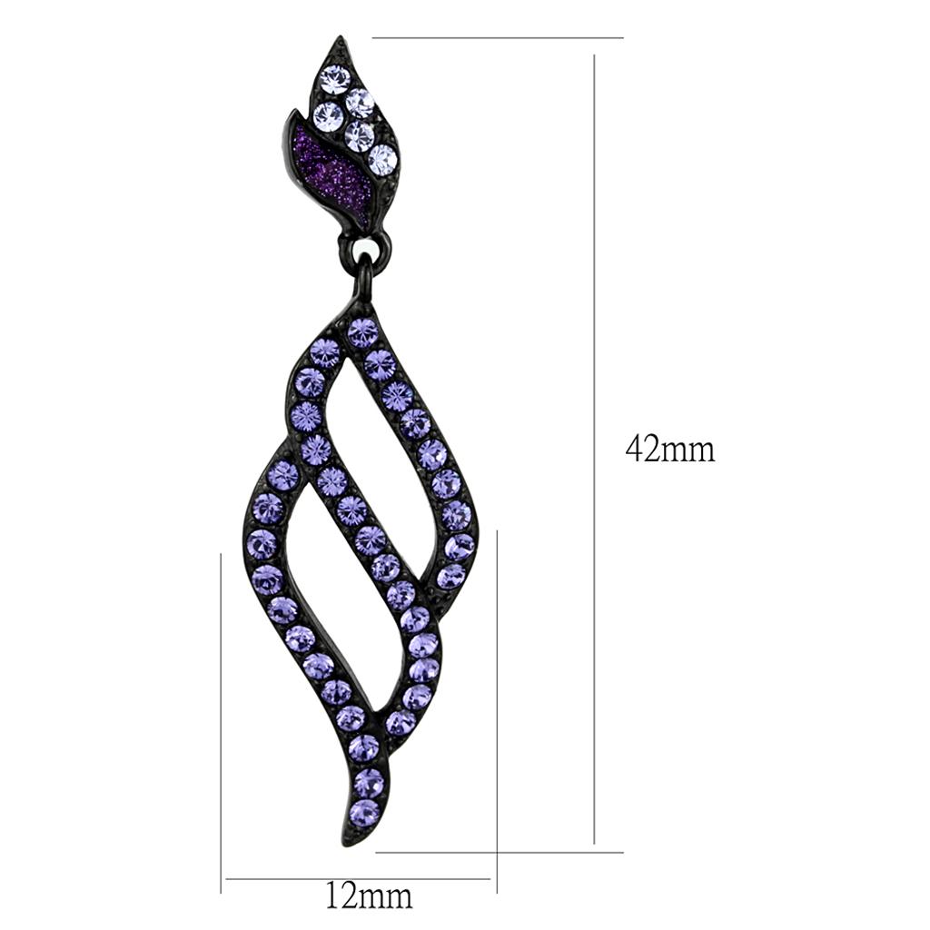IP Black(Ion Plating) Stainless Steel Earrings with Top Grade Crystal in Tanzanite