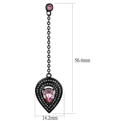 IP Black(Ion Plating) Stainless Steel Earrings with Top Grade Crystal in Light Rose