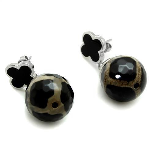 High polished (no plating) Stainless Steel Earrings with Synthetic Onyx in Multi Color