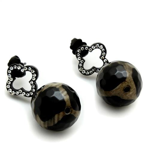IP Black(Ion Plating) Stainless Steel Earrings with Synthetic Onyx in Multi Color