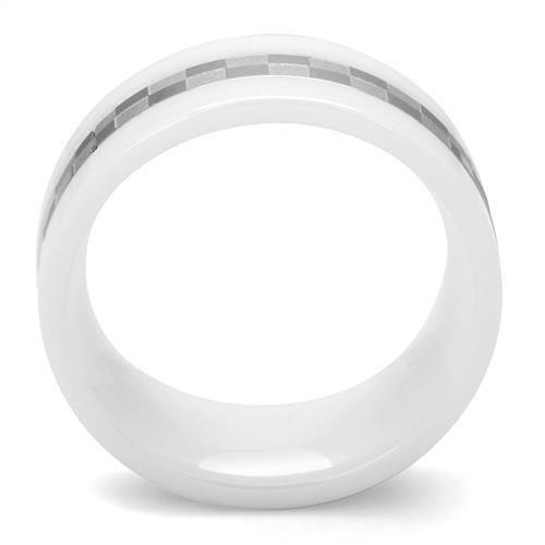 High polished (no plating) Stainless Steel Ring with Ceramic in White