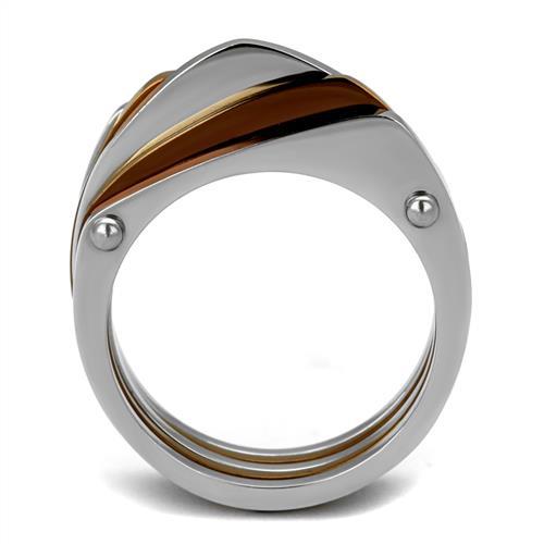 Two Tone IP Light Brown (IP Light coffee) Stainless Steel Ring with No Stone