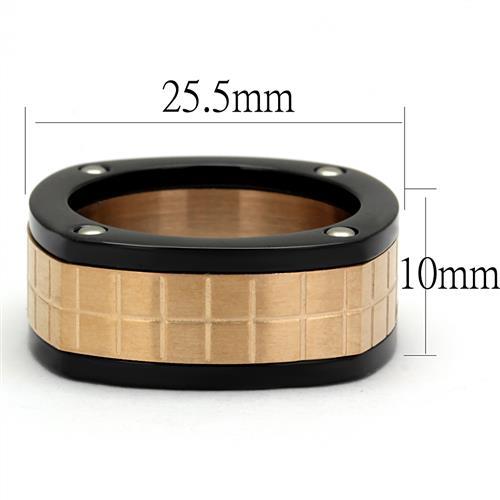 Three Tone (IP Rose Gold & IP Black & High Polished) Stainless Steel Ring with No Stone