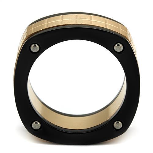 Three Tone (IP Rose Gold & IP Black & High Polished) Stainless Steel Ring with No Stone