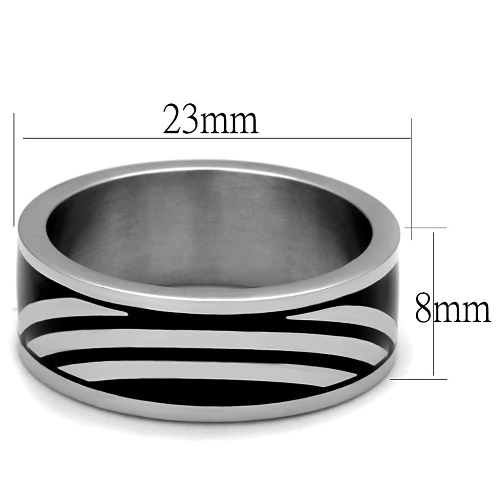 High polished (no plating) Stainless Steel Ring with Epoxy in Jet