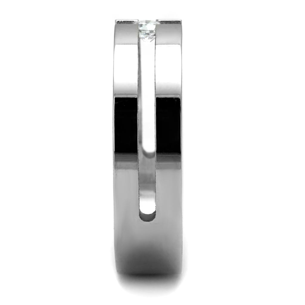 High polished (no plating) Stainless Steel Ring with AAA Grade CZ in Clear