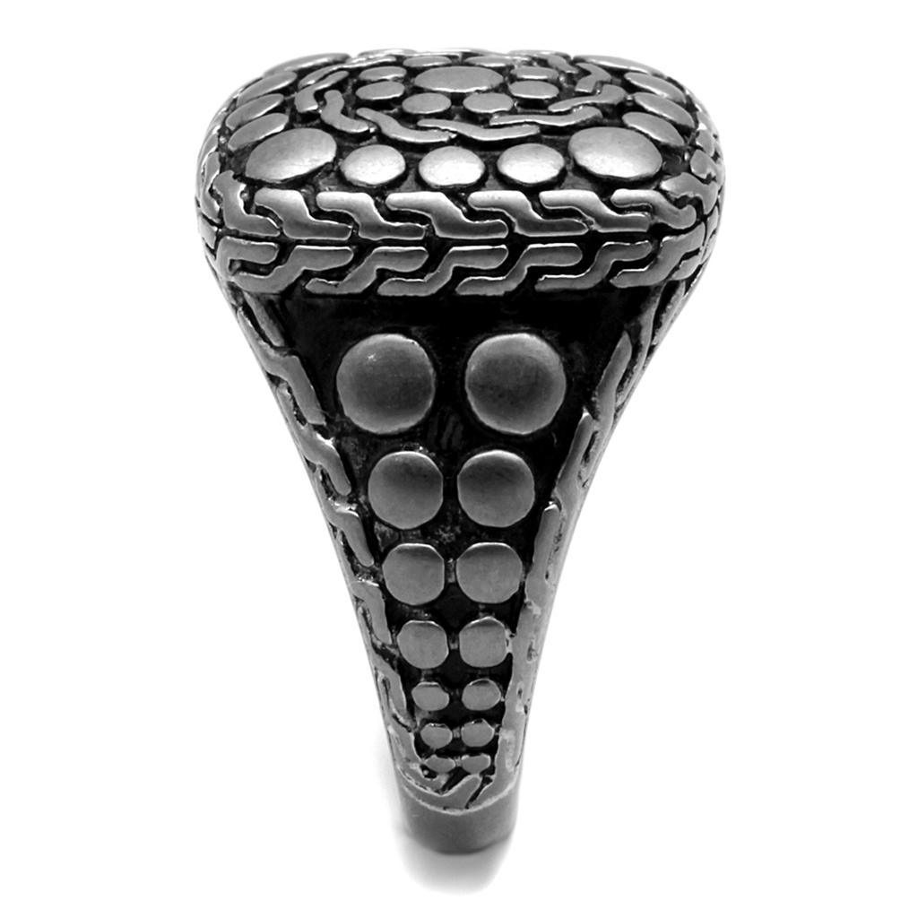 Antique Silver Stainless Steel Ring with Epoxy in Jet