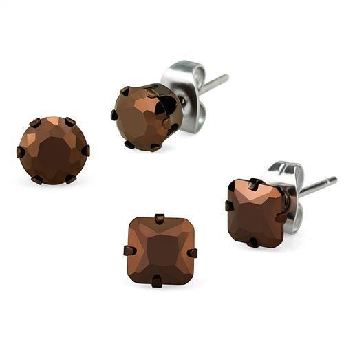 Two Tone IP Light Brown (IP Light coffee) Stainless Steel Earrings with AAA Grade CZ  in Light Coffee