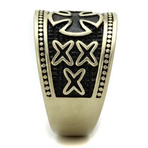 IP Antique Copper Stainless Steel Ring with Epoxy  in Jet