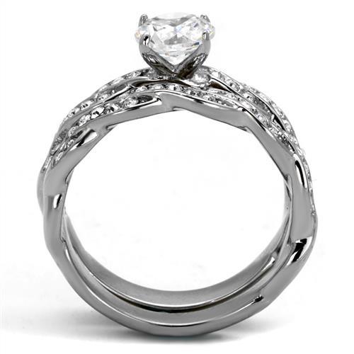 High polished (no plating) Stainless Steel Ring with AAA Grade CZ  in Clear