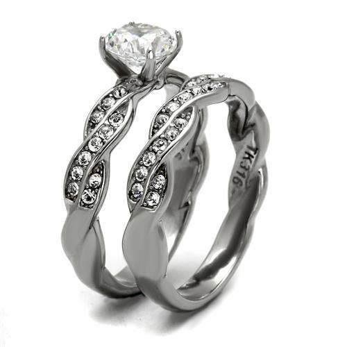 High polished (no plating) Stainless Steel Ring with AAA Grade CZ  in Clear