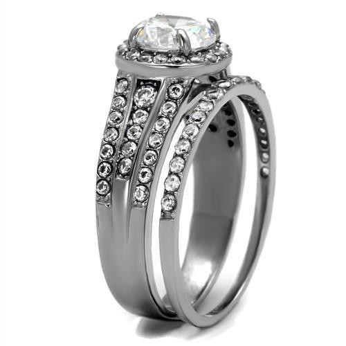 High polished (no plating) Stainless Steel Ring with AAA Grade CZ  in Clear