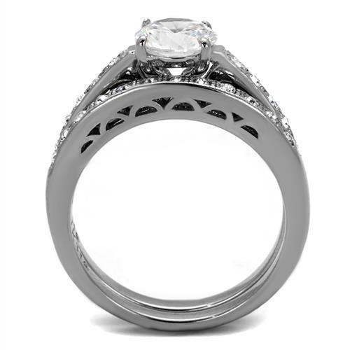 High polished (no plating) Stainless Steel Ring with AAA Grade CZ  in Clear