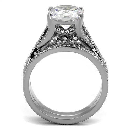 High polished (no plating) Stainless Steel Ring with AAA Grade CZ  in Clear