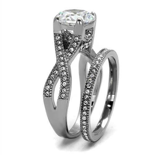 High polished (no plating) Stainless Steel Ring with AAA Grade CZ  in Clear