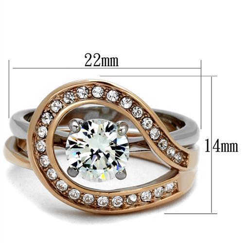 Two-Tone IP Rose Gold Stainless Steel Ring with AAA Grade CZ  in Clear