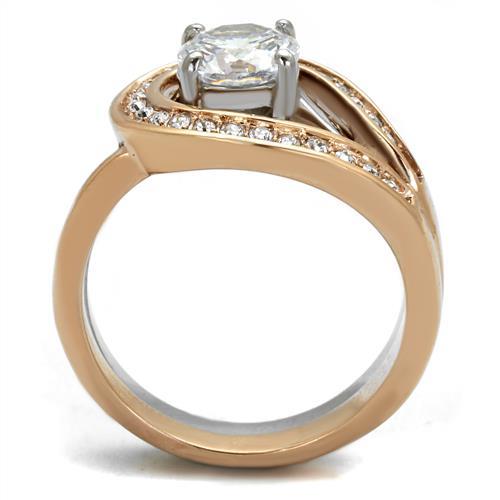 Two-Tone IP Rose Gold Stainless Steel Ring with AAA Grade CZ  in Clear