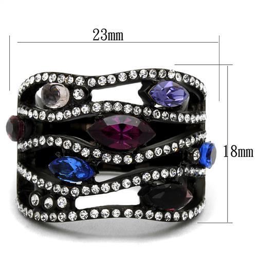 IP Black(Ion Plating) Stainless Steel Ring with Top Grade Crystal  in Multi Color