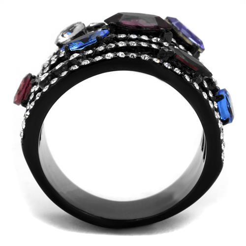 IP Black(Ion Plating) Stainless Steel Ring with Top Grade Crystal  in Multi Color