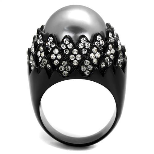 IP Black(Ion Plating) Stainless Steel Ring with Synthetic Pearl in Gray