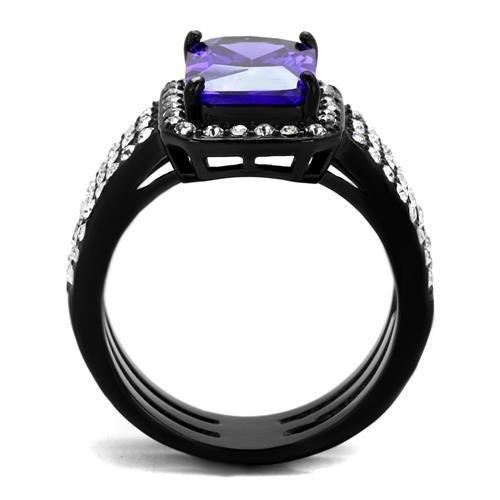IP Black(Ion Plating) Stainless Steel Ring with AAA Grade CZ  in Tanzanite
