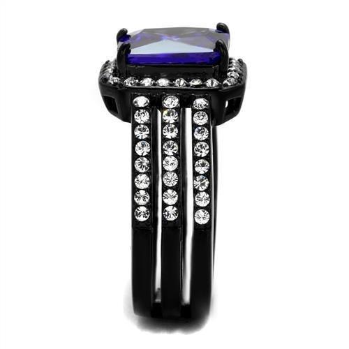 IP Black(Ion Plating) Stainless Steel Ring with AAA Grade CZ  in Tanzanite