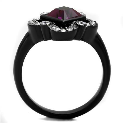 Two-Tone IP Black Stainless Steel Ring with Top Grade Crystal  in Fuchsia