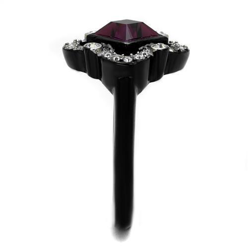 Two-Tone IP Black Stainless Steel Ring with Top Grade Crystal  in Fuchsia