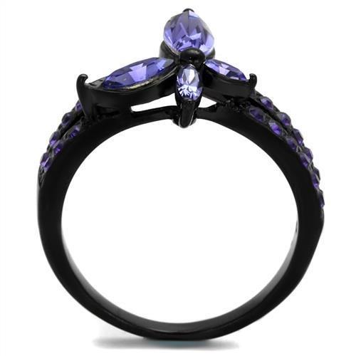IP Black(Ion Plating) Stainless Steel Ring with Top Grade Crystal  in Tanzanite