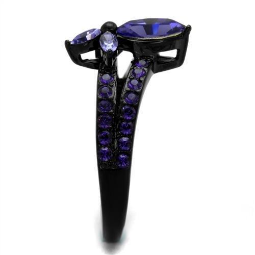 IP Black(Ion Plating) Stainless Steel Ring with Top Grade Crystal  in Tanzanite
